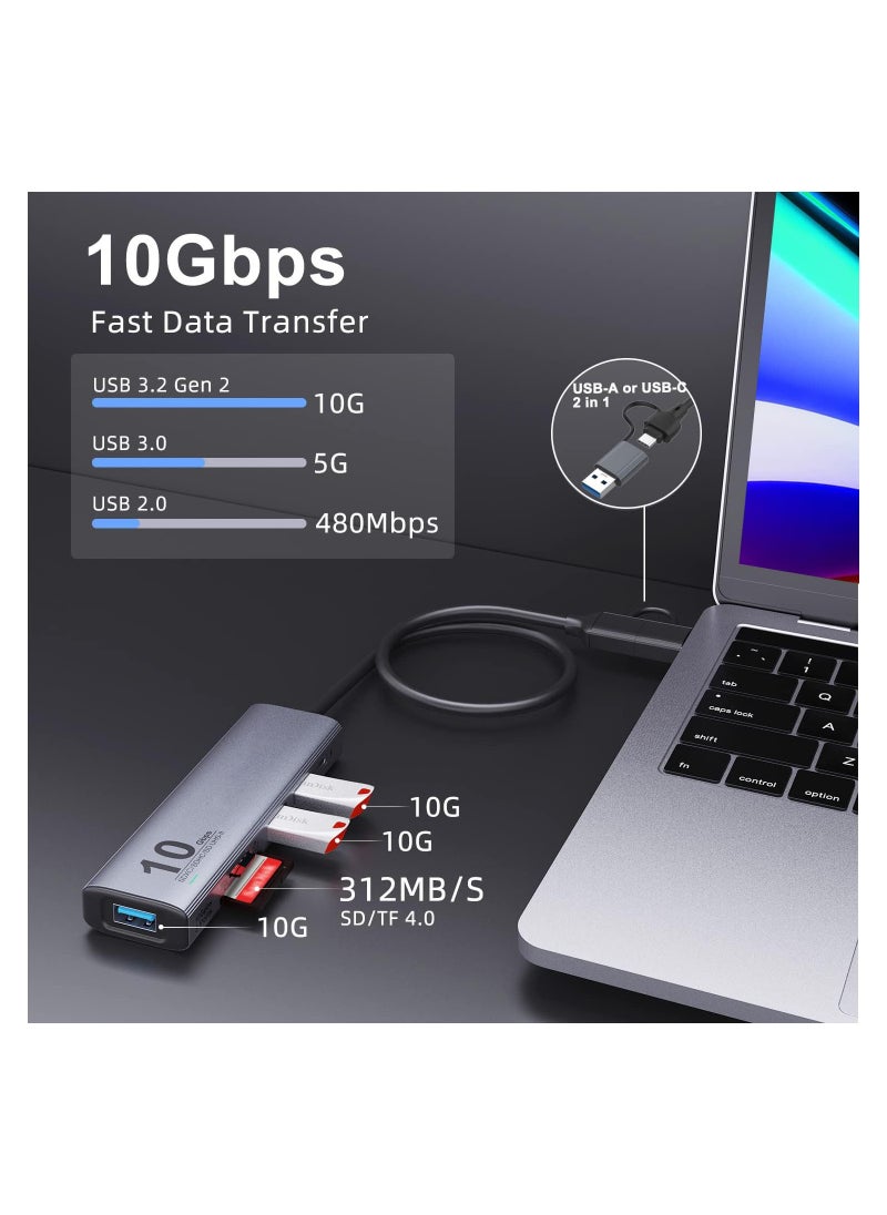 SYOSI - USB C USB HUB, USB A/USB C to USB A Adapter, USB 3.2 GEN 2 10G Speed, with 3 USB A Ports(10G) and UHS-II SD/TF Ports, USB C UHS-II SD Card Reader Compatible with SD/SDHC/SDXC/Micro SD - Image 1