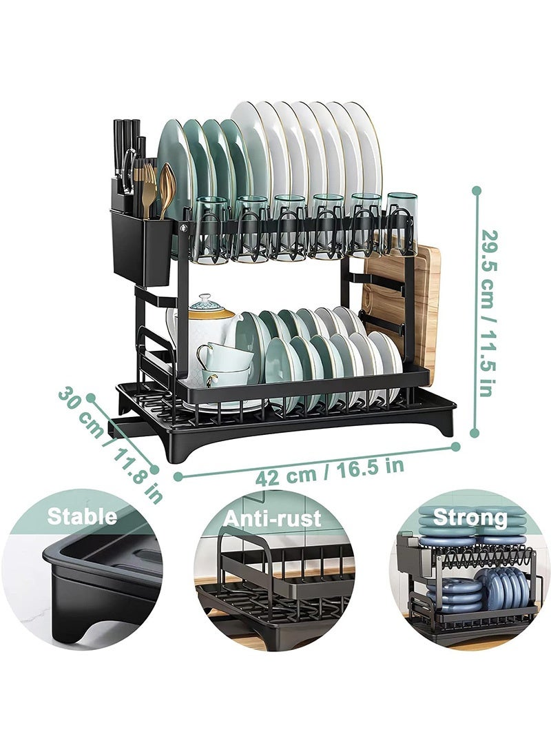 Topyich 2 Tier Dish Drying Rack, Dish Rack, Collapsible Rust-Resistant Dish Drying Rack, Large Capacity Plate Stand for Kitchen - Image 2