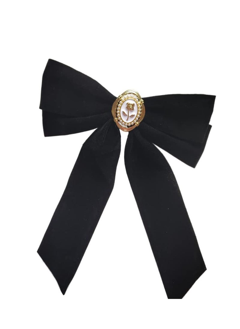 Honkenda Black Velvet Hair Bow for Women, Spring Bows Hair Clips Large Ribbon Bowknot Hairclip French Barrette Hair Ties Accessories  - Image 1