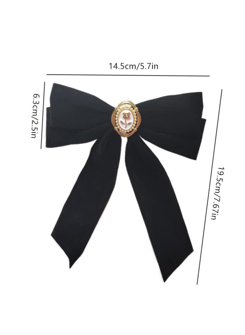 Honkenda Black Velvet Hair Bow for Women, Spring Bows Hair Clips Large Ribbon Bowknot Hairclip French Barrette Hair Ties Accessories  - Image 2
