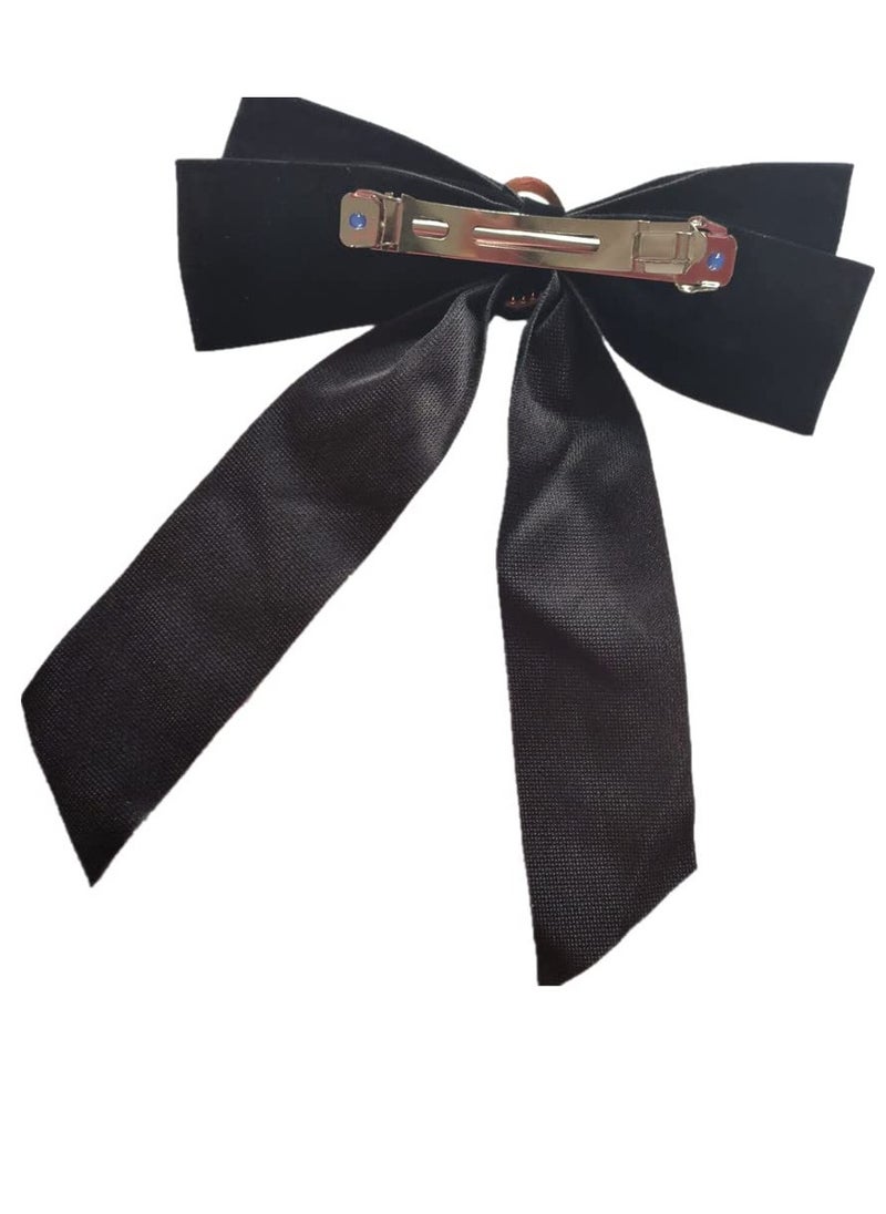 Honkenda Black Velvet Hair Bow for Women, Spring Bows Hair Clips Large Ribbon Bowknot Hairclip French Barrette Hair Ties Accessories  - Image 3