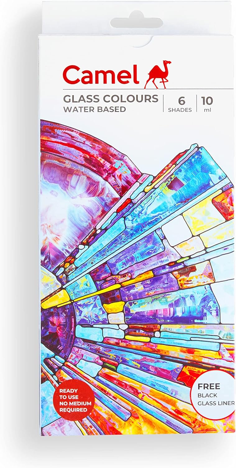 Camlin Glass Colours(Water Based) 6Assorted 10ml+Glass Liner 15ml-3006629 - Image 1