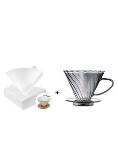 رانك  قمع تقطير V60 02 مع فلاتر قهوة v60 عدد 100 فلتر مقاس 02 حجم كبير ابيض  - Image 1
