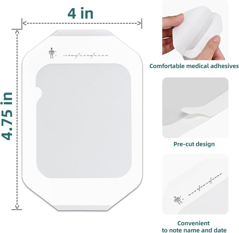 iFwevs 20 Pack Transparent Film Dressing 4 in x 475 in Waterproof Wound Bandage Adhesive Patches for Post Surgical Shower Transparent Film Dressing for IV Shield and Tattoo Aftercare - Image 2
