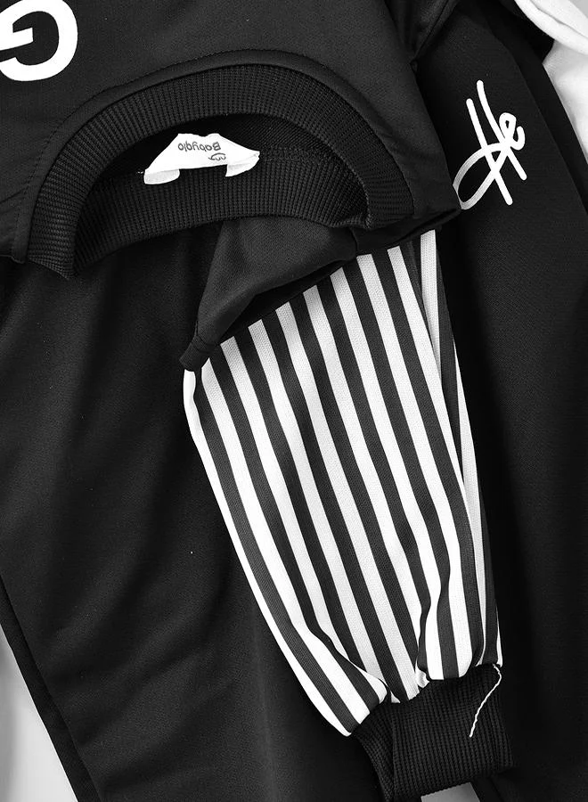 babyqlo Black Striped Sleeve Sweatshirt and Jogger Set for Boys