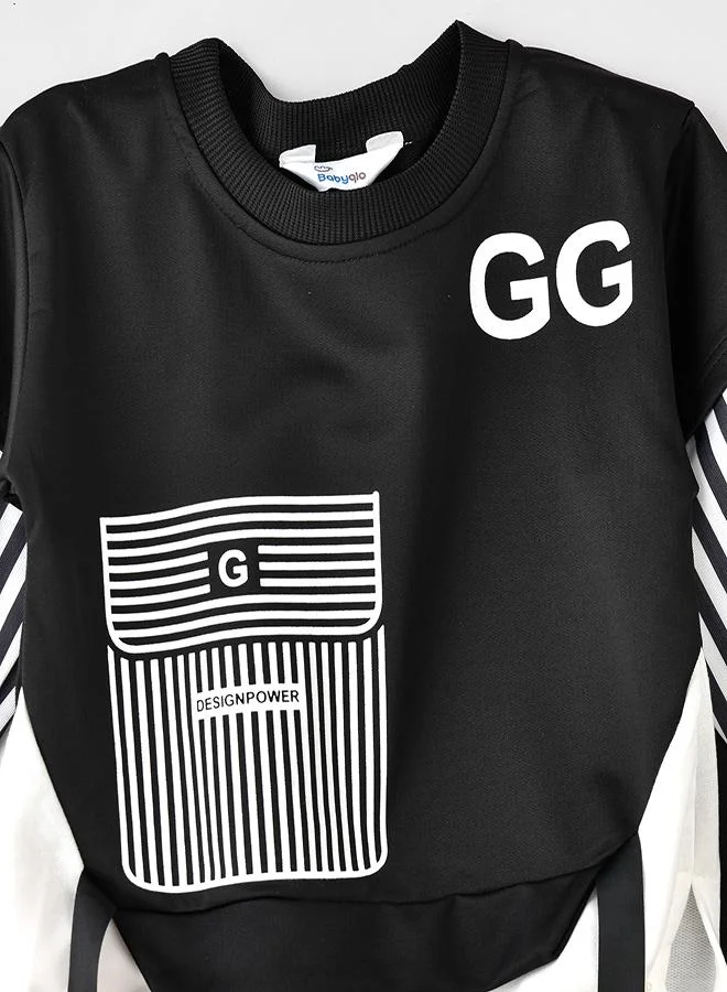 babyqlo Black Striped Sleeve Sweatshirt and Jogger Set for Boys