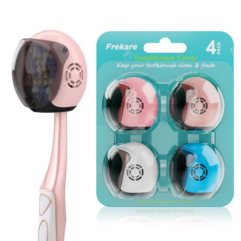 Frekare Helmet Toothbrush Covers Caps Toothbrush Head Protector for Household Travel Fits Most Manual and Electric Toothbrushes 4 Count Blue White Pink Rose Pink
