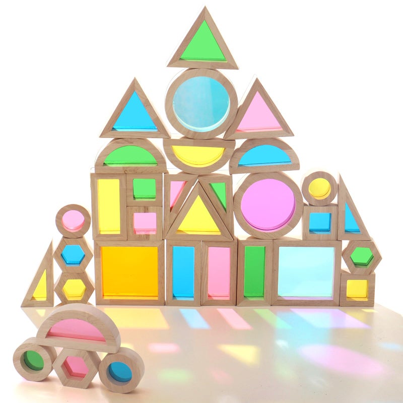 Dinhon 32Piece Acrylic Rainbow Building Blocks Set for Kids Colorful Stacking Blocks Educational Toddler Puzzles Preschool Learning Toys Gifts for Ages 1 2 3 4 5 Boys and Girls - Image 3