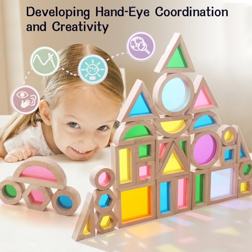 Dinhon 32Piece Acrylic Rainbow Building Blocks Set for Kids Colorful Stacking Blocks Educational Toddler Puzzles Preschool Learning Toys Gifts for Ages 1 2 3 4 5 Boys and Girls - Image 5