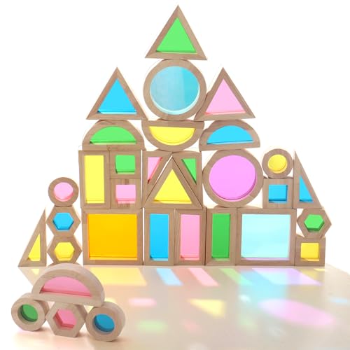 Dinhon 32Piece Acrylic Rainbow Building Blocks Set for Kids Colorful Stacking Blocks Educational Toddler Puzzles Preschool Learning Toys Gifts for Ages 1 2 3 4 5 Boys and Girls - Image 1