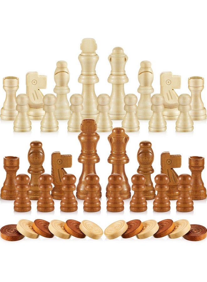 Sumind 80 Pieces Wooden Checkers Pieces Handcrafted Chess with Drawstring Storage Pouch Classic Wooden Chess Game Set Board Games Accessories in 2 Styles, 2 Colors  - Image 1