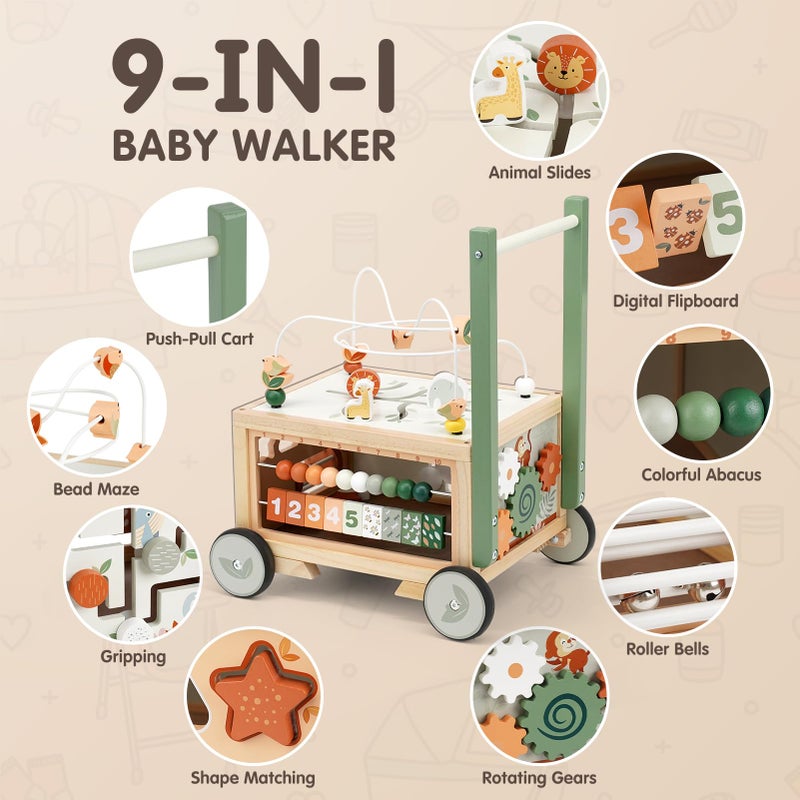 Joyreal Wooden Baby Walker - 9-in-1 Baby Push Walker with Activity Cube, Push Activity Walker for Boys and Girls, Sit-to-Stand Learning Walker Activity Center, Speed & Height Adjustable - Image 2