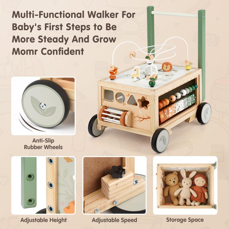 Joyreal Wooden Baby Walker - 9-in-1 Baby Push Walker with Activity Cube, Push Activity Walker for Boys and Girls, Sit-to-Stand Learning Walker Activity Center, Speed & Height Adjustable - Image 4