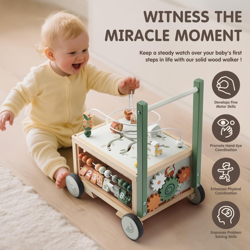 Joyreal Wooden Baby Walker - 9-in-1 Baby Push Walker with Activity Cube, Push Activity Walker for Boys and Girls, Sit-to-Stand Learning Walker Activity Center, Speed & Height Adjustable - Image 3