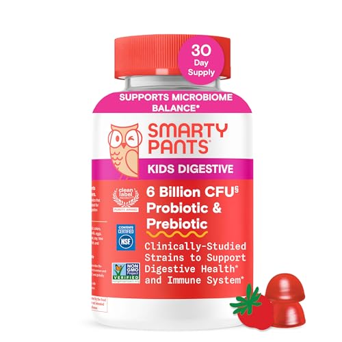 SmartyPants Kids Probiotic & Prebiotic Gummies for Digestive Health: Gut Health Supplement, Clinically Studied Prebiotic for Immune Support, Strawberry, 60 Count (30 Day Supply) - Image 1