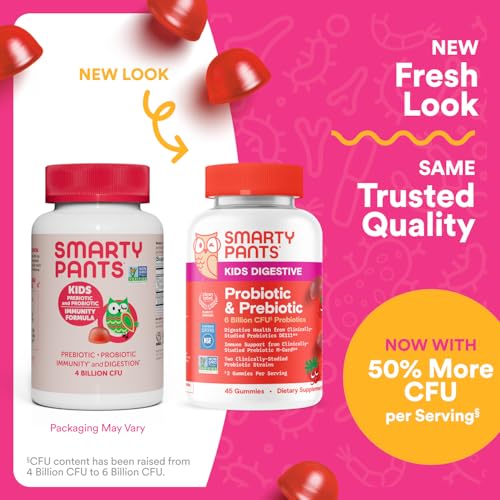 SmartyPants Kids Probiotic & Prebiotic Gummies for Digestive Health: Gut Health Supplement, Clinically Studied Prebiotic for Immune Support, Strawberry, 60 Count (30 Day Supply) - Image 2