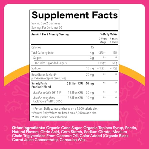 SmartyPants Kids Probiotic & Prebiotic Gummies for Digestive Health: Gut Health Supplement, Clinically Studied Prebiotic for Immune Support, Strawberry, 60 Count (30 Day Supply) - Image 3
