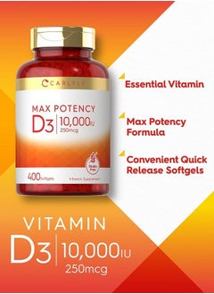 CARLYLE Max Potency Vitamin-D, 10000 IU 400 Softgels  - Image 3