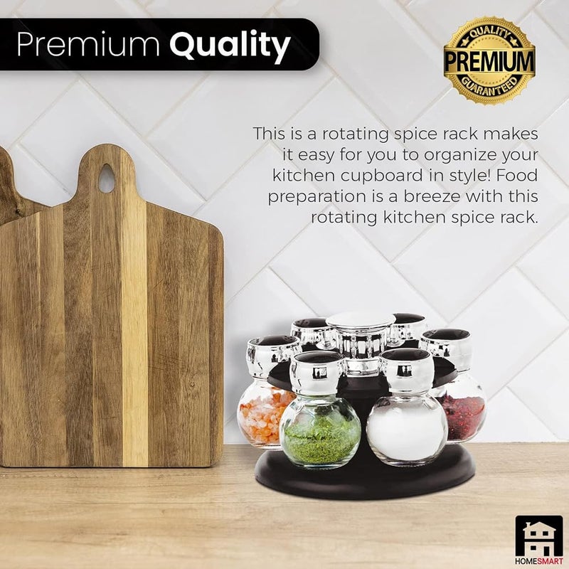 Home Smart HOMESMART PREMIUM Revolving Spice Rack Glass Jar Bottles Set of 7 Spice Jars For Kitchen Organizer And Storage Premium Gift - Image 5