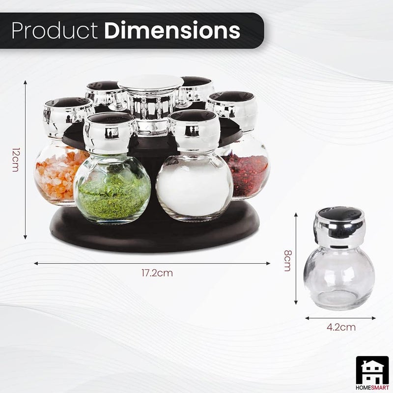 Home Smart HOMESMART PREMIUM Revolving Spice Rack Glass Jar Bottles Set of 7 Spice Jars For Kitchen Organizer And Storage Premium Gift - Image 3
