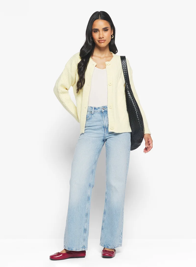 جينجر Chunky Knit Button Up Cardigan