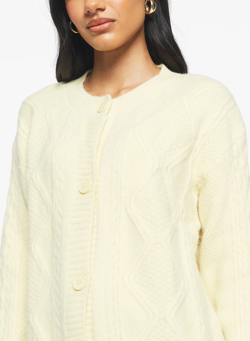 جينجر Chunky Knit Button Up Cardigan