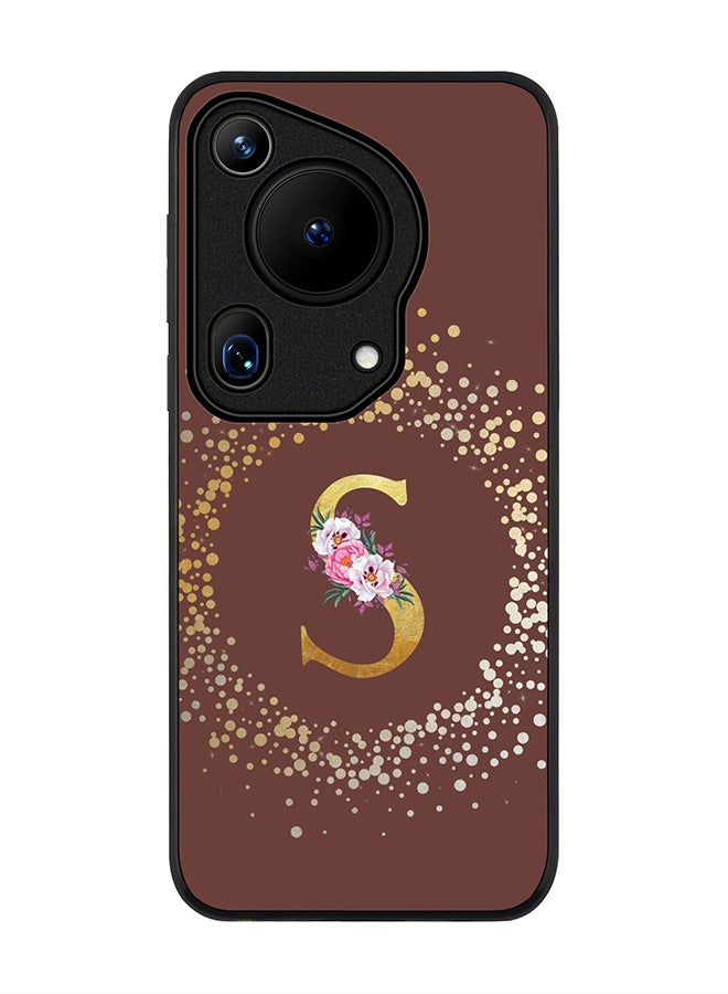 Stylizedd Rugged Black edge case for Huawei Pura 70 Ultra, Slim fit Case Flexible Cover - Custom Monogram Initial Letter Floral Pattern Alphabet - S (Brown ) - Image 1