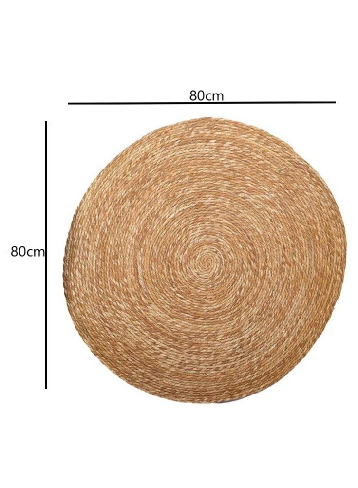لينجوي سجادة دائرية مصنوعة يدويًا من الجوت الطبيعي المضفر يدويًا، سجادة عكسية صديقة للبيئة، لون بيج، 80 سم - Image 4