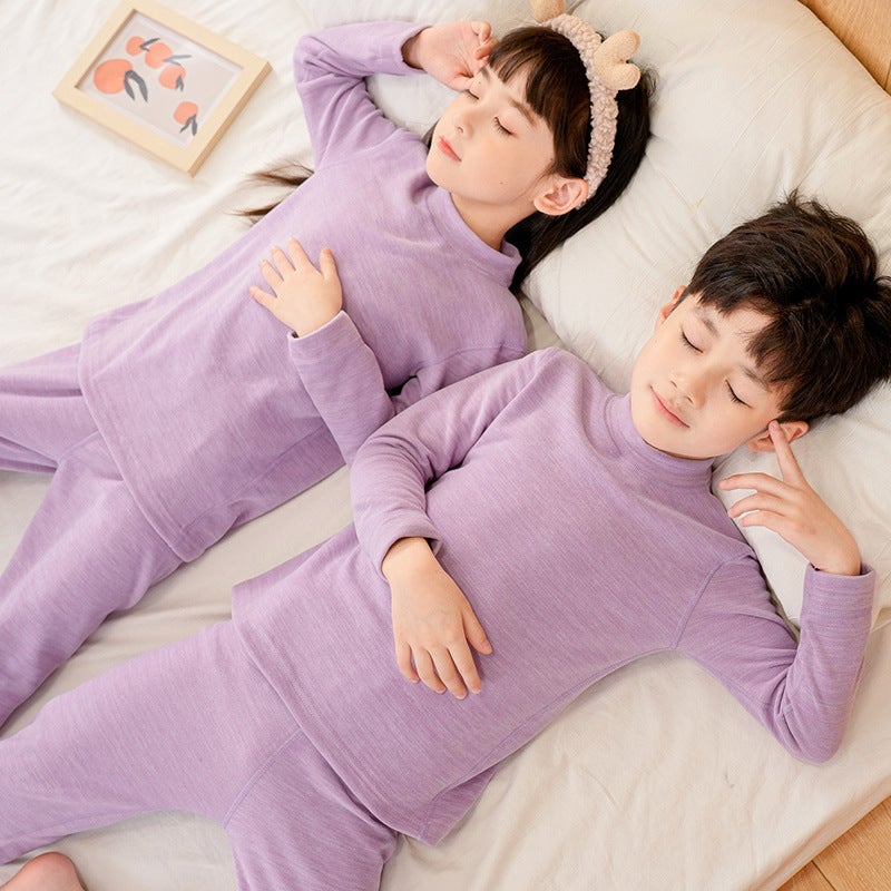 Boys' And Girls' Wool Silk Thermal Underwear Suit De Velvet Children'S Autumn Clothes Long Pants Winter Bottoming Shirt Middle And Big Children - Image 3