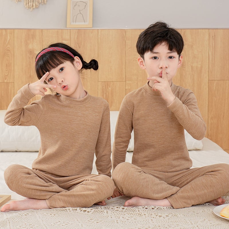 Boys' And Girls' Wool Silk Thermal Underwear Suit De Velvet Children'S Autumn Clothes Long Pants Winter Bottoming Shirt Middle And Big Children - Image 1