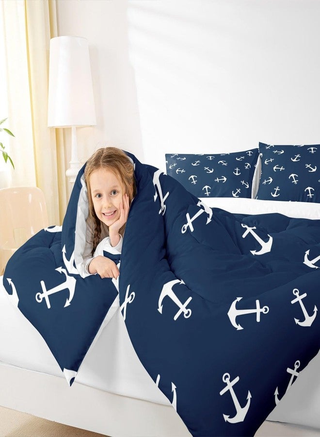 Man Fei Manfei Anchor Comforter Set Full Size, Nautical Theme Summer Ocean Anchor Bedding Set 3pcs for Kids Boys Teens Room Decor, Luxurious Navy Blue Down Comforter with 2 Pillowcases, No Sheets - Image 5