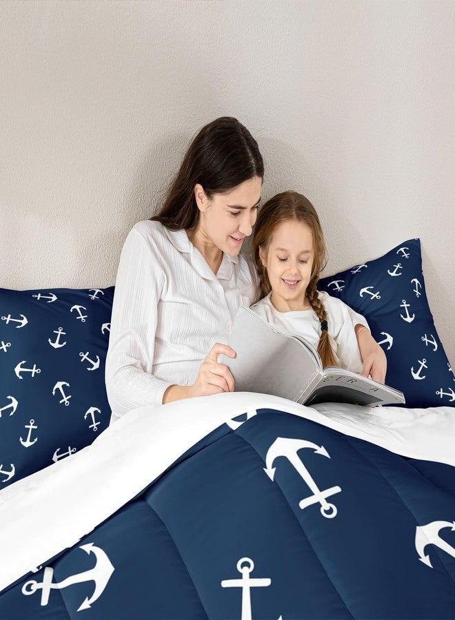 Man Fei Manfei Anchor Comforter Set Full Size, Nautical Theme Summer Ocean Anchor Bedding Set 3pcs for Kids Boys Teens Room Decor, Luxurious Navy Blue Down Comforter with 2 Pillowcases, No Sheets - Image 4