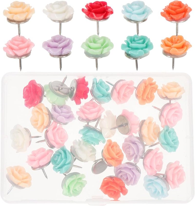 30Pcs Rose Shaped Push Pins Colorful Resin Thumb Tacks for Cork Board Map Office Home - Image 5