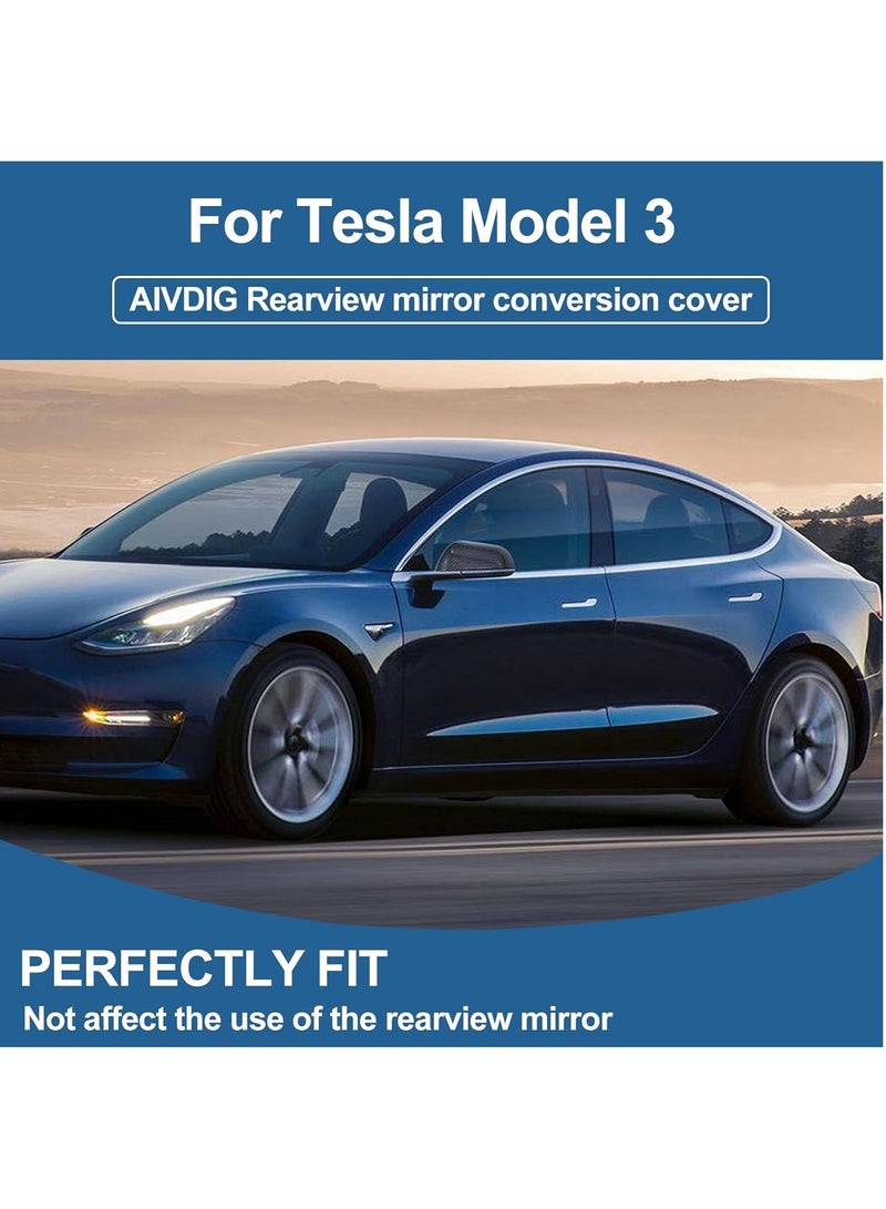 Tesla Model 3 Side Mirror Cover ABS Plastic Cover Carbon Glossy Fiber Rear View Mirrors Cover Cap Replacement for Model 3 2017-2023 Exterior Mirrors Cap Accessories 2 PCS - Image 2