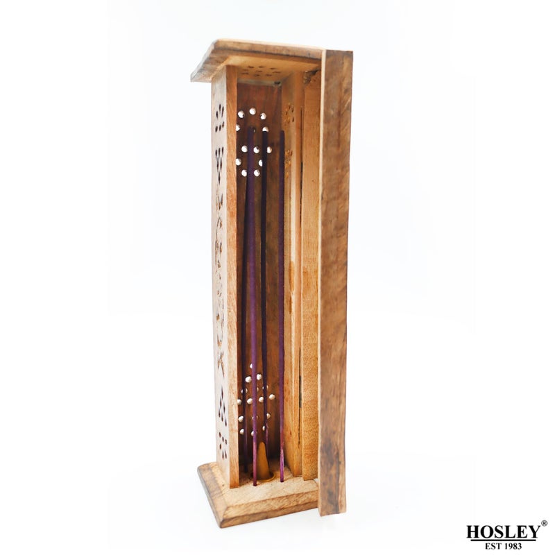 Hosley Hand-Carved Wooden Incense Stick Holder Tower â€“ Tall Decorative Burner Box with Hinged Door for Aromatherapy, Meditation, Yoga, Home & Office DÃ©cor (Includes 20 Incense Sticks) - Image 4