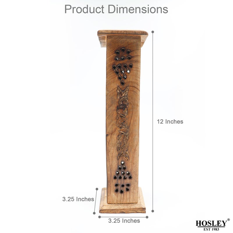 Hosley Hand-Carved Wooden Incense Stick Holder Tower â€“ Tall Decorative Burner Box with Hinged Door for Aromatherapy, Meditation, Yoga, Home & Office DÃ©cor (Includes 20 Incense Sticks) - Image 3