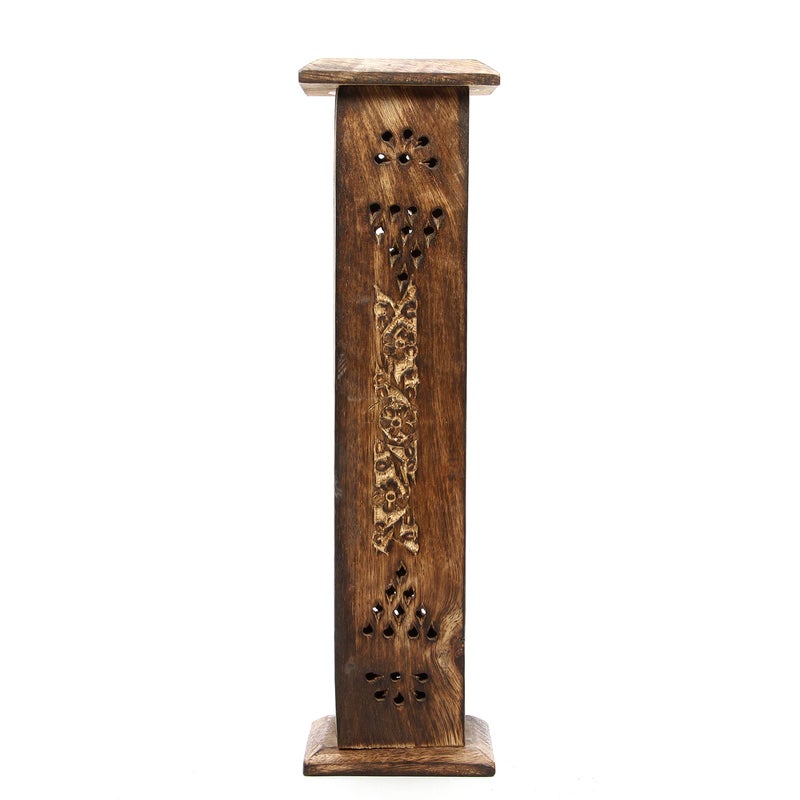 Hosley Hand-Carved Wooden Incense Stick Holder Tower â€“ Tall Decorative Burner Box with Hinged Door for Aromatherapy, Meditation, Yoga, Home & Office DÃ©cor (Includes 20 Incense Sticks) - Image 1
