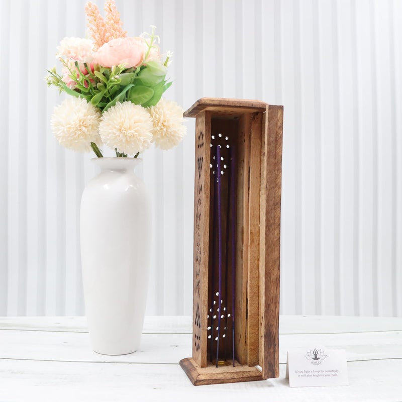 Hosley Hand-Carved Wooden Incense Stick Holder Tower â€“ Tall Decorative Burner Box with Hinged Door for Aromatherapy, Meditation, Yoga, Home & Office DÃ©cor (Includes 20 Incense Sticks) - Image 2