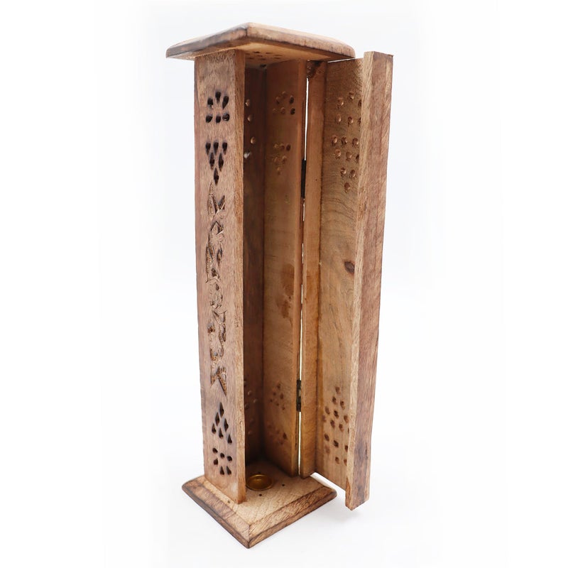 Hosley Hand-Carved Wooden Incense Stick Holder Tower â€“ Tall Decorative Burner Box with Hinged Door for Aromatherapy, Meditation, Yoga, Home & Office DÃ©cor (Includes 20 Incense Sticks) - Image 5
