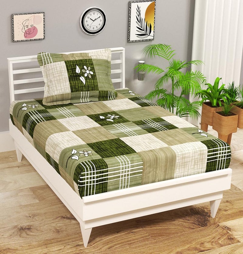 HOMEKART HOMEKART Premium Microfiber 144 TC Flat Single Bedsheets Breathable Wrinklefree Size60 X 90 Inch with 1 Pillow Cover Size17 X 27 Inches Light Green TC 144  - Image 1