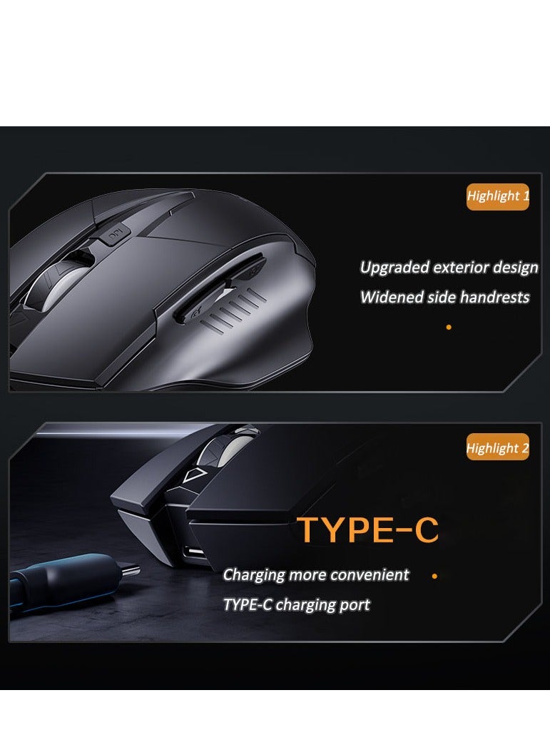 inphic Wireless Type-C Rechargeable Wireless Mouse Silent Ergonomic Optical Portable Mouse with 3-Speed DPI Adjustment for Office Gaming Laptops Android Windows Mac OS Black - Image 2