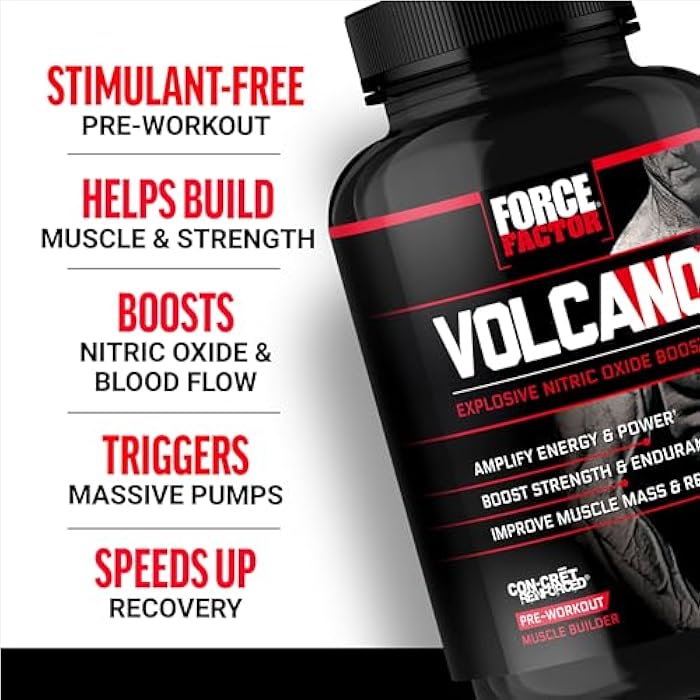 Force Factor Volcano Pre Workout Nitric Oxide Booster Supplement for Men with Creatine and L-Citrulline to Boost and Energy, Help Build Muscle, Better Pump and Workout, 120 Capsules - Image 2
