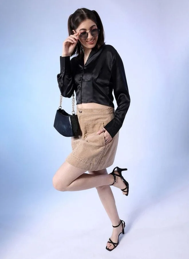 Freehand  Women Regular Fit Solid Shirt Collar Long Sleeve Top for Women | Best Price UAE