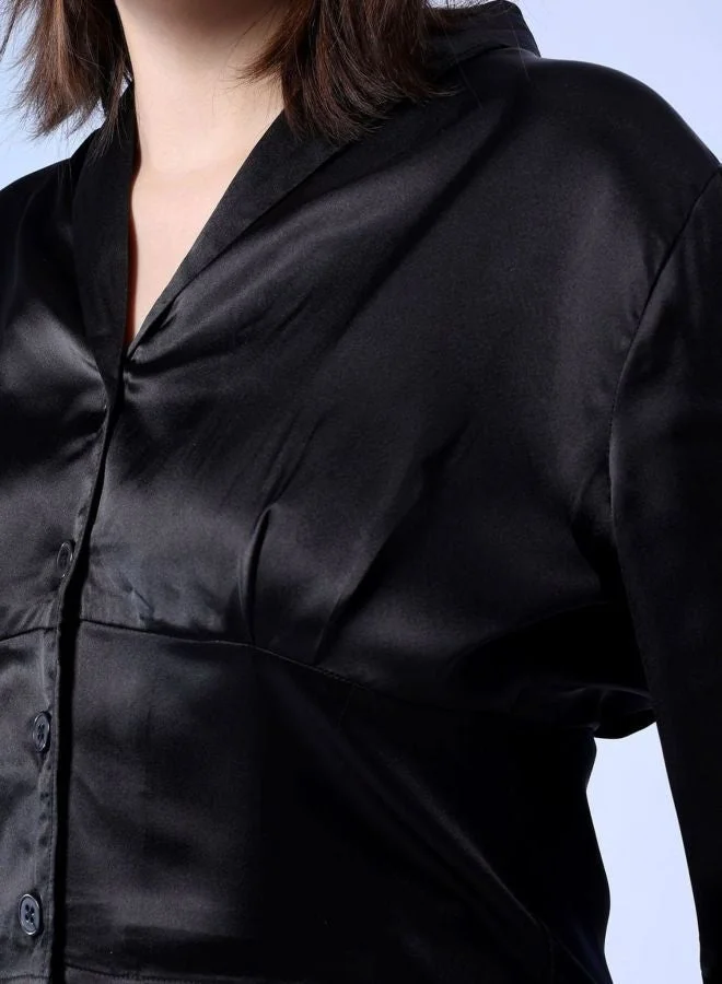 Freehand  Women Regular Fit Solid Shirt Collar Long Sleeve Top for Women | Best Price UAE