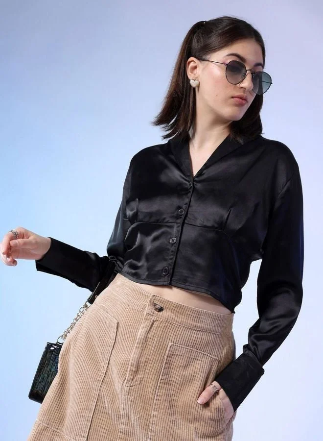 Freehand  Women Regular Fit Solid Shirt Collar Long Sleeve Top for Women | Best Price UAE