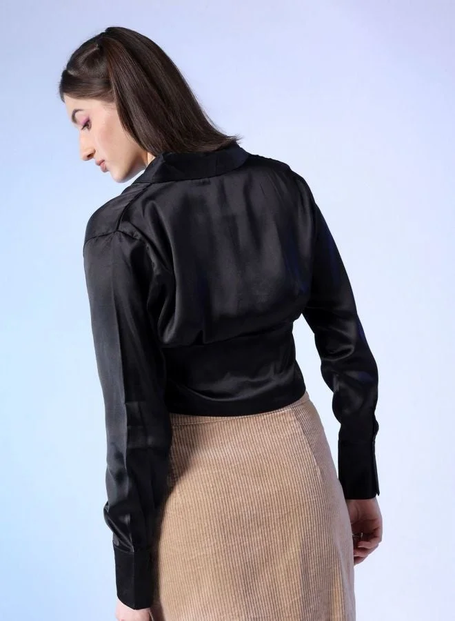 Freehand  Women Regular Fit Solid Shirt Collar Long Sleeve Top for Women | Best Price UAE
