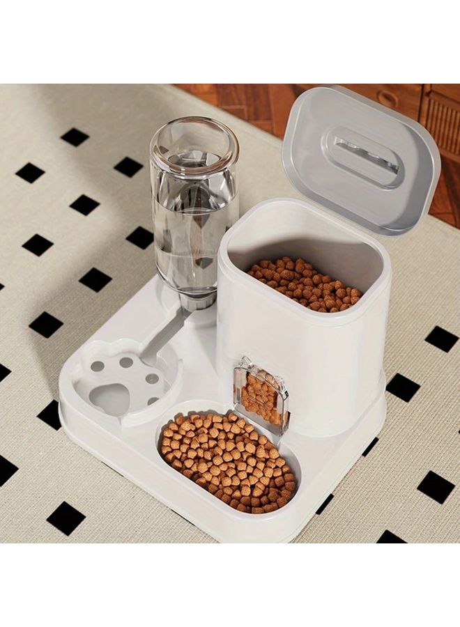 Pink Cover Automatic Pet Water Dispenser And Food Bowl Combo Non Electric Large Capacity - Image 1