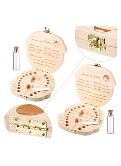 KASTWAVE 2 Wooden Baby Tooth Box, Cute Children Tooth Storage Container Kids Keepsake Organizer Gift Tooth Saver Box with Tweezers and Lanugo Bottle to Keep The Childhood Memory (Girl and Boy)  - Image 2