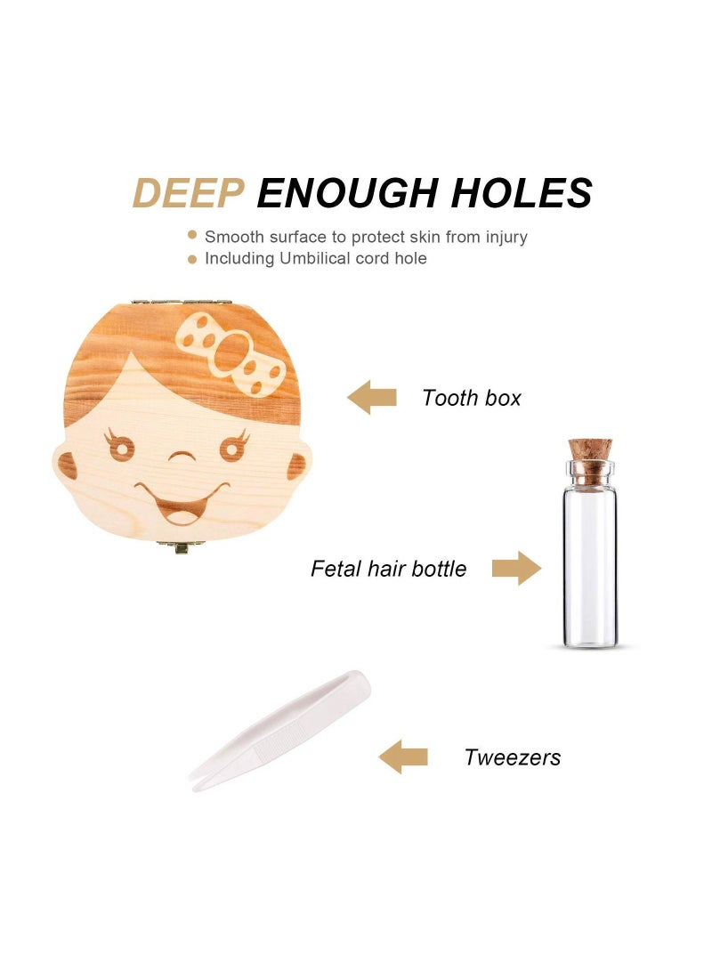 KASTWAVE صندوق خشبي لأسنان الأطفال، صندوق تخزين أسنان لطيف للأطفال، منظم هدايا تذكارية للأطفال، صندوق لحفظ الأسنان مع ملقط وزجاجة زغب للحفاظ على ذكريات الطفولة (للبنات والصبيان) - Image 4