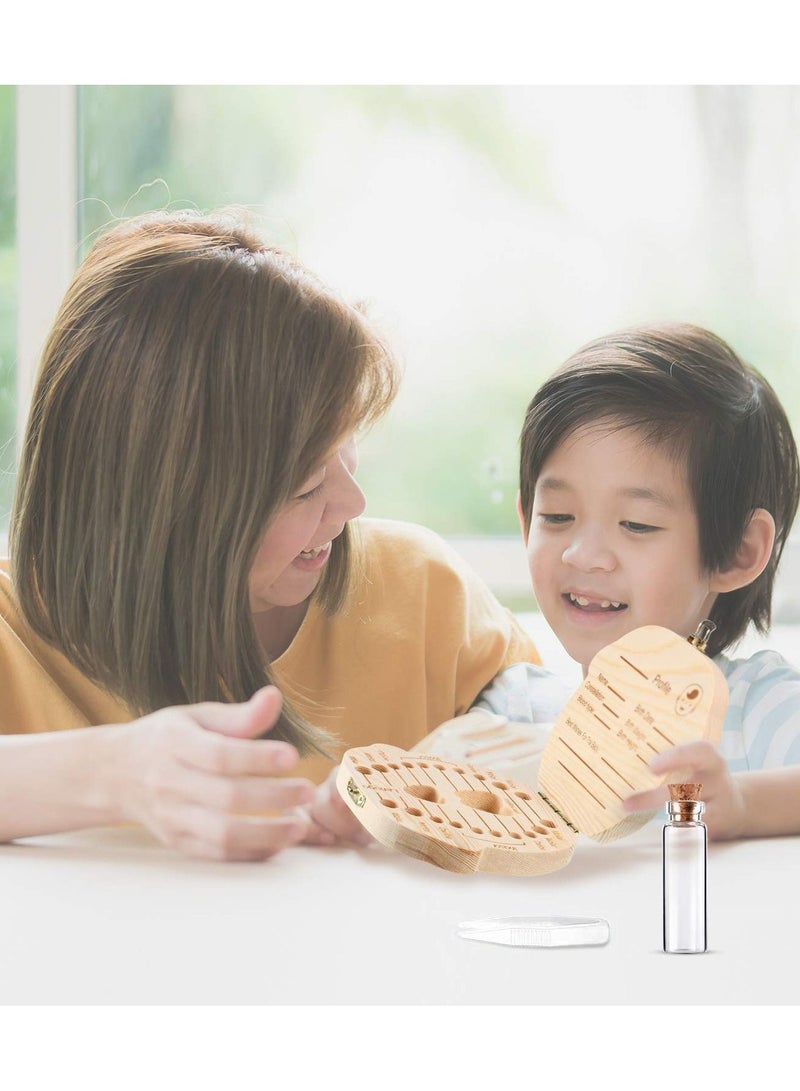 KASTWAVE صندوق خشبي لأسنان الأطفال، صندوق تخزين أسنان لطيف للأطفال، منظم هدايا تذكارية للأطفال، صندوق لحفظ الأسنان مع ملقط وزجاجة زغب للحفاظ على ذكريات الطفولة (للبنات والصبيان) - Image 5